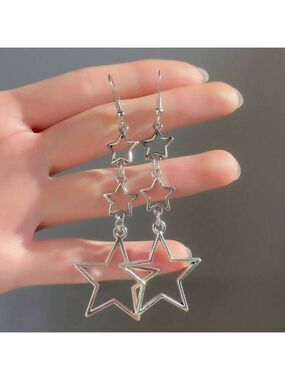 Silver Star Drop Earrings